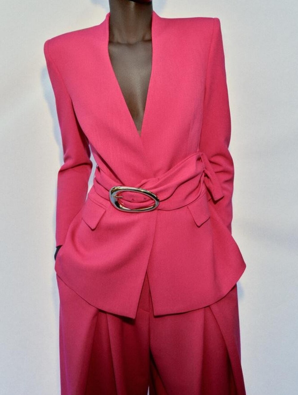 Zara Shoulder Pad Blazer With Buckle Belt Fuschia Bnwt - Picture 15 of 16